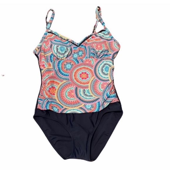 Christina Blue one piece comfort athletic abstract print bathing swimsuit size 8 - Picture 1 of 13
